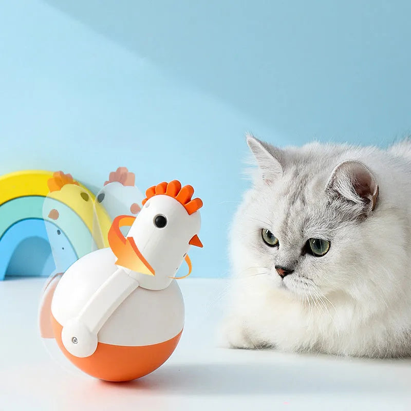 Electric cat toy chicken shape with infrared sensor, self-balancing motion, and cat call function