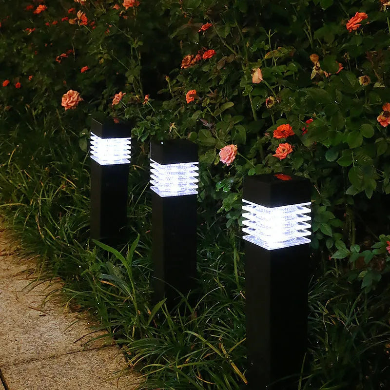 White cuboid solar lawn ground lamp for garden lighting, measuring 60mm by 390mm.