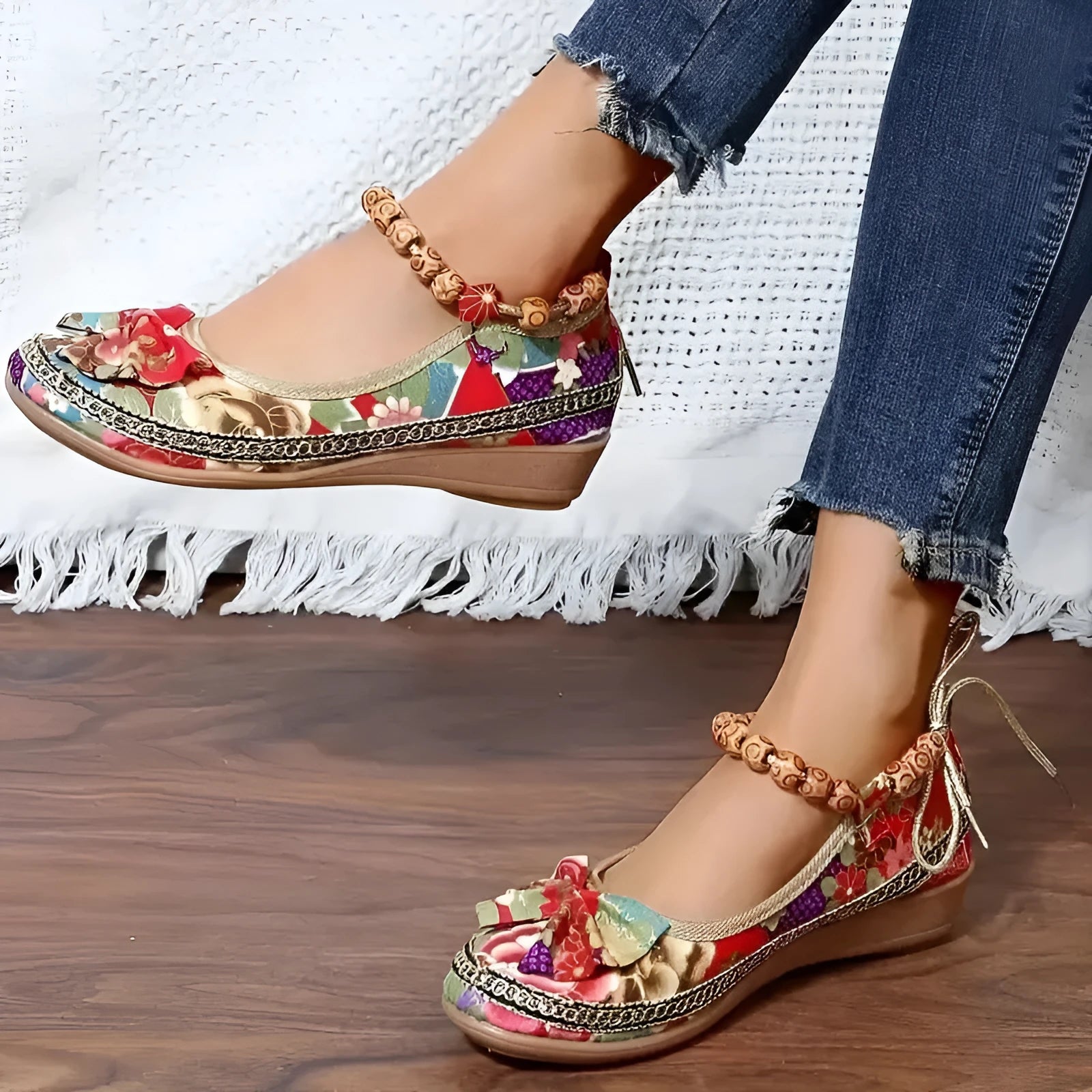 Women's black plus size national style platform sandals with cloth upper and elastic band