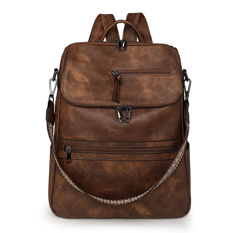 Retro PU college backpack with curved shoulder straps in multiple colour options