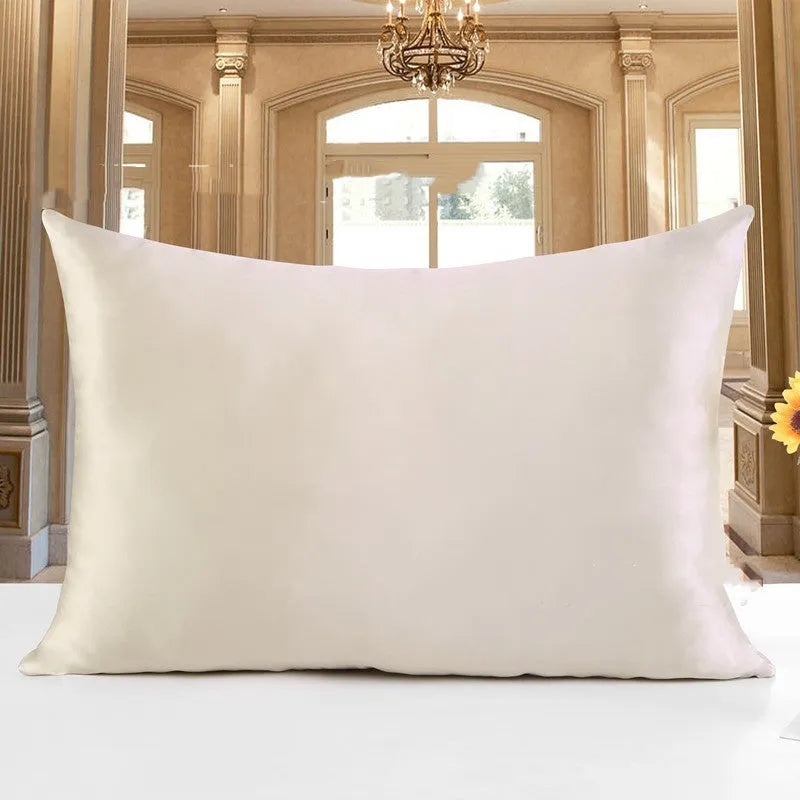 Double-sided 19 momme mulberry silk pillowcase shown in one of fourteen colours, featuring three size options.