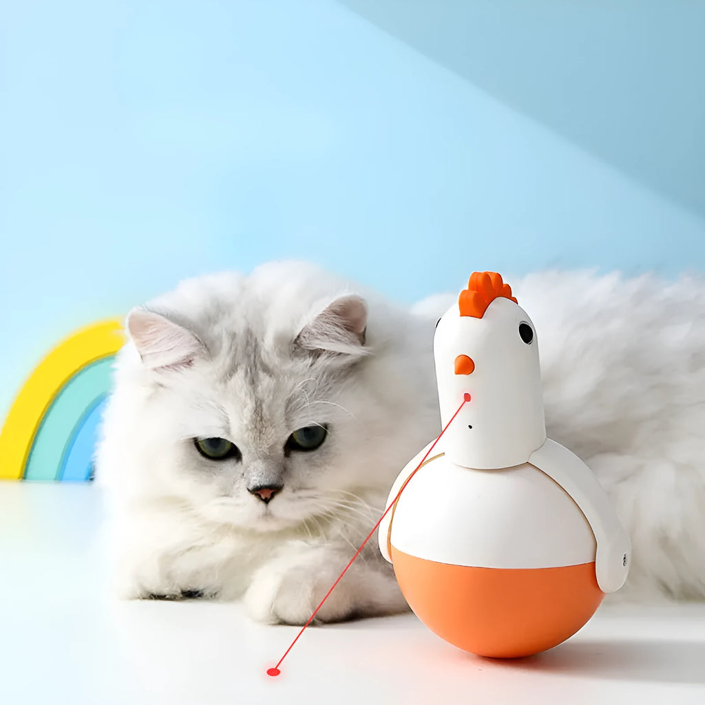 Electric cat toy chicken shape with infrared sensor, self-balancing motion, and cat call function