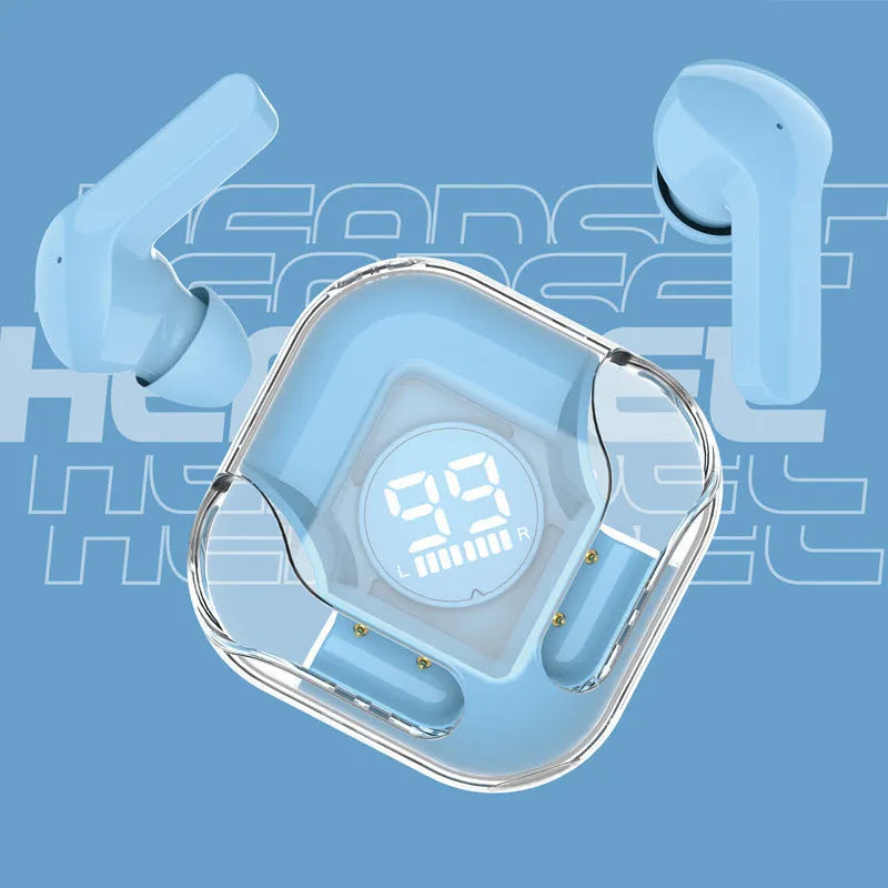 Wireless Bluetooth TWS headphones with transparent case in multiple colour options