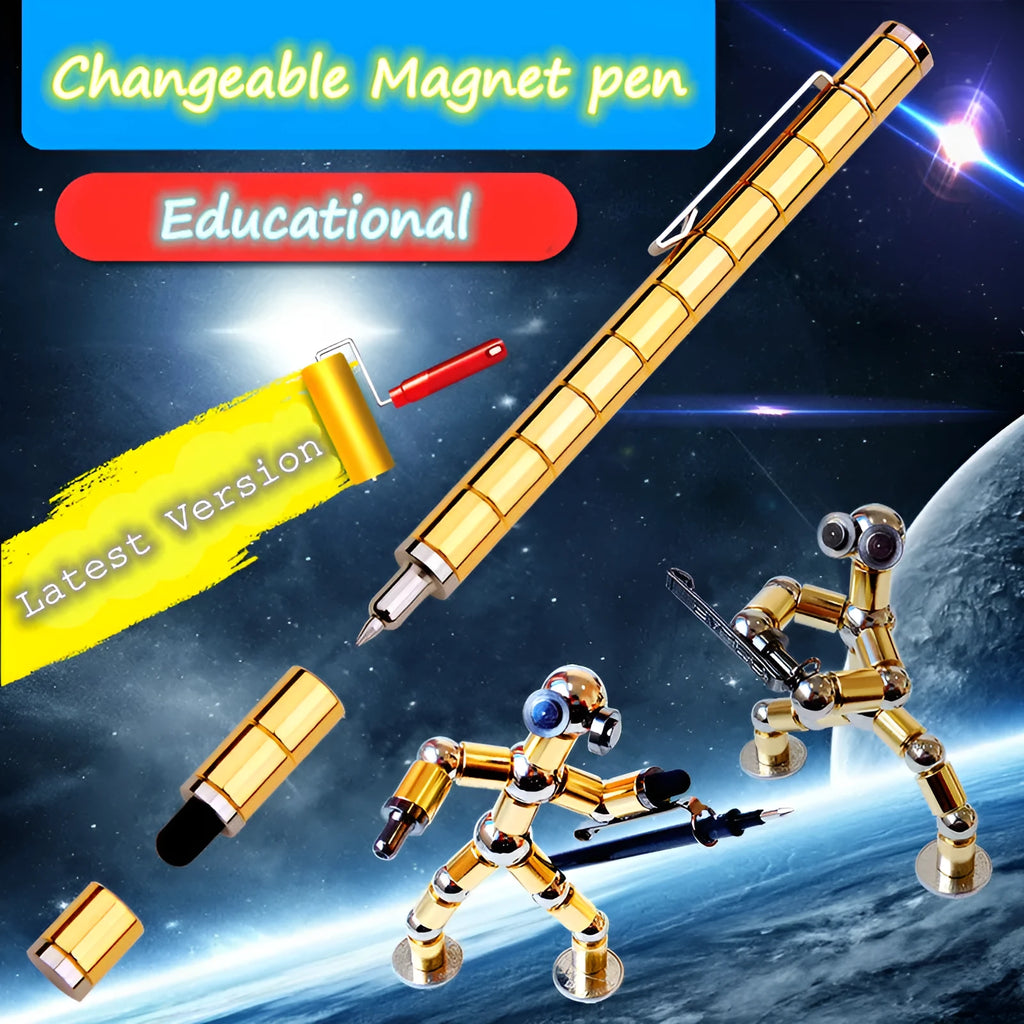 Magnetic modular pen with 13 rings, 12 steel balls, 3 refills, and capacitive head in silver iron box