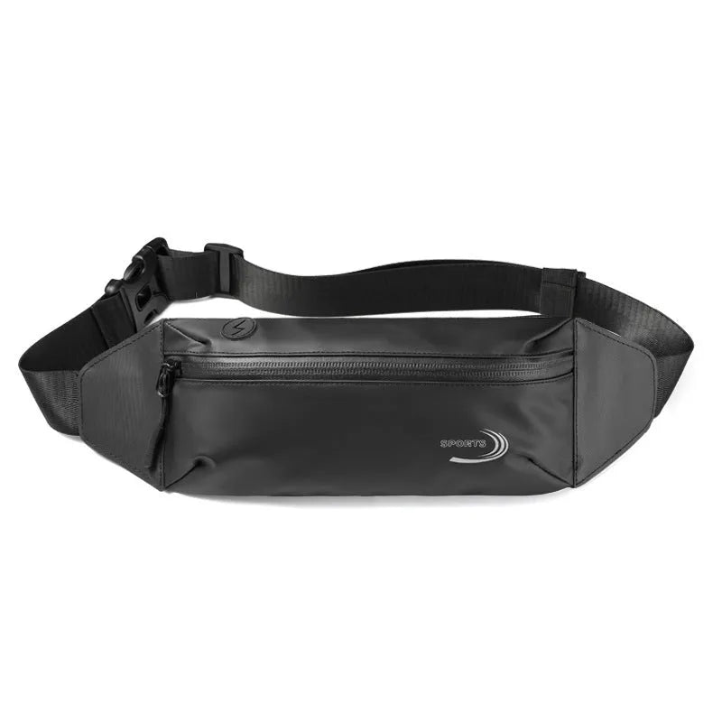 Men's blue waterproof waist bag with adjustable strap and front compartment for sports use