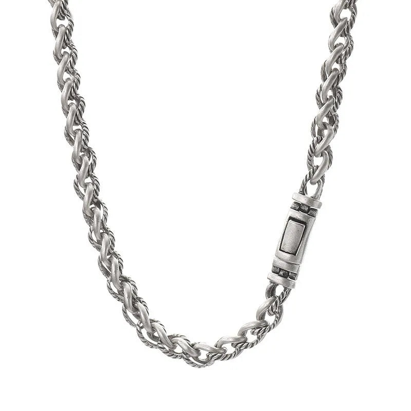 Men's titanium steel keel chain necklace with large hemp flowers chain in antique silver colour
