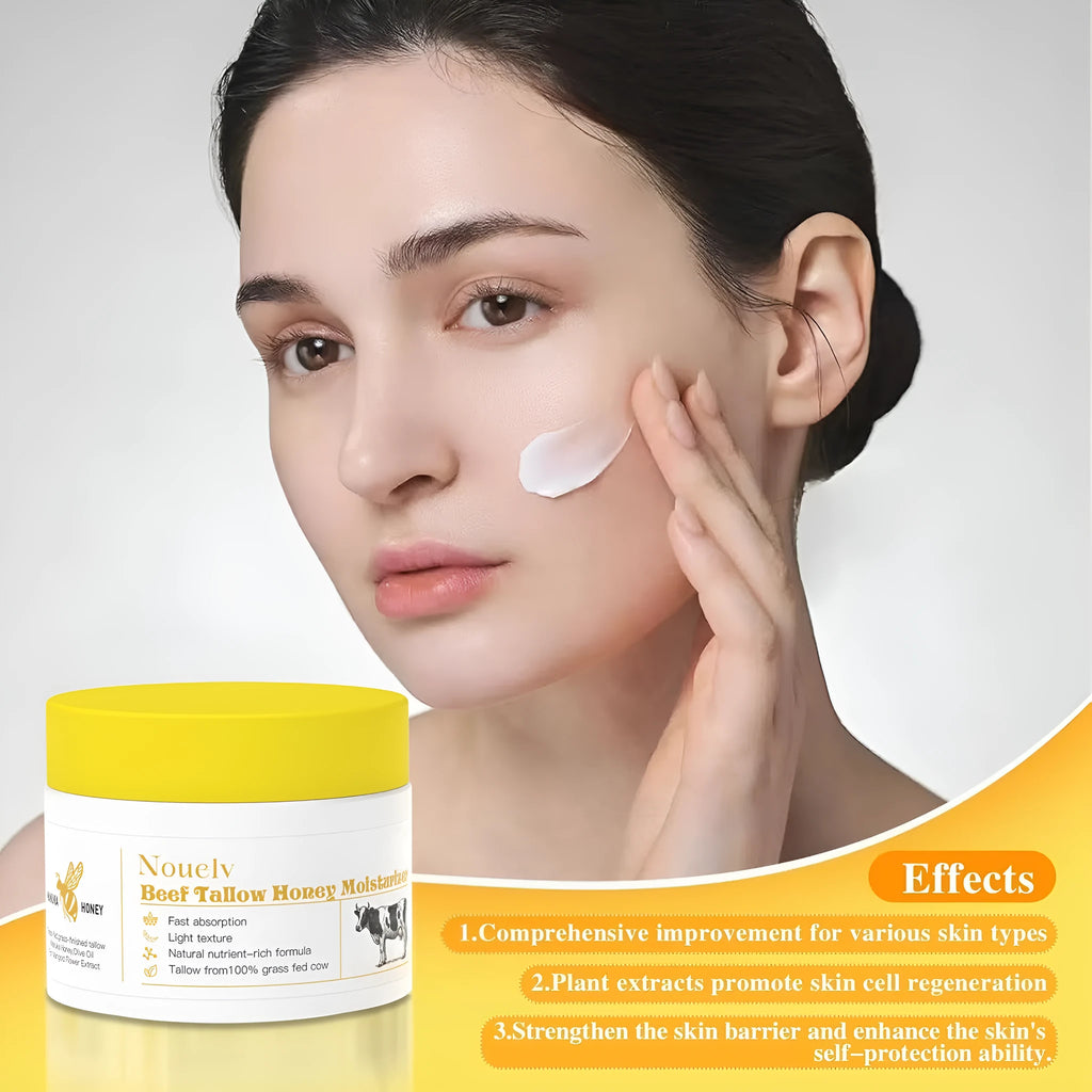 50g jar of honey and tallow moisturising cream for dry and combination skin.