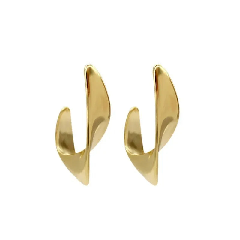 Geometric twisted metal earrings in gold or silver electroplated finish
