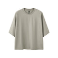 Men's sand grey loose fit short sleeve T-shirt showing cotton-polyester quick-dry fabric
