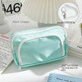 Double layer pencil case with transparent pouch and gift handle in solid colour options