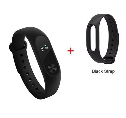Xiaomi Mi Band 2 black fitness tracker with OLED display on adjustable wrist strap
