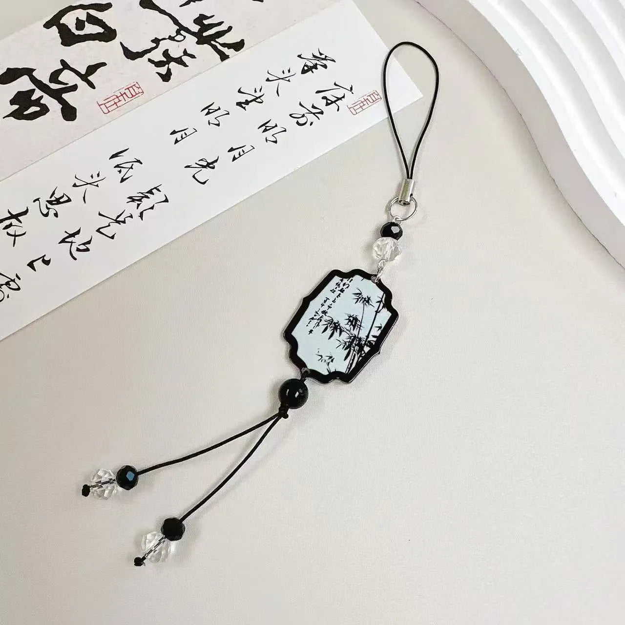 Guofeng Chinese style bead keychain with flower patterns and baking varnish finish for schoolbags