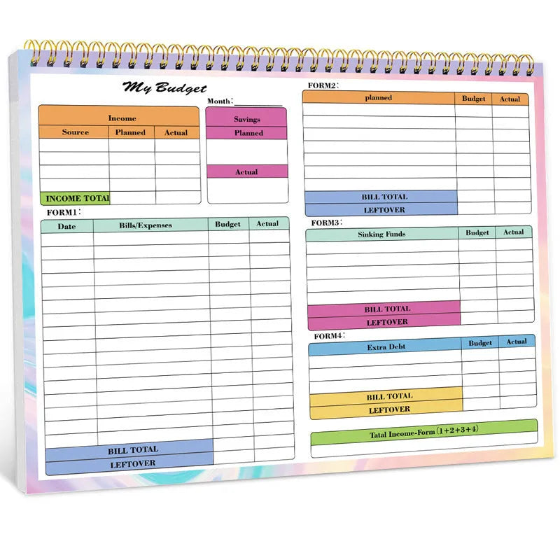 B5 wealth management notebook with spiral binding and blue PP cover for daily expense tracking