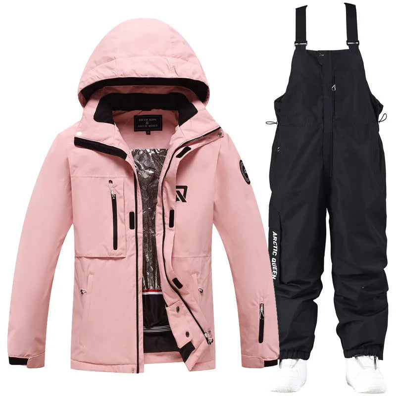 Men's and women's winter ski suit in blue and black colour combination for snow sports