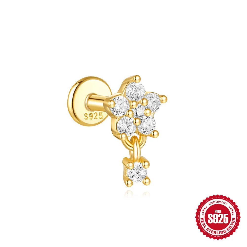 S925 sterling silver moon and star earrings with embedded diamond detailing in gold colour