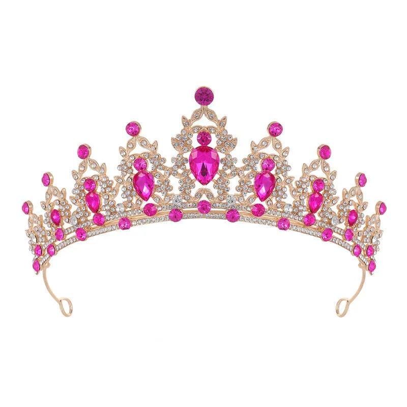 Baroque crown bridal headdress with rhinestones in silver and gold finishes with coloured diamond accents.