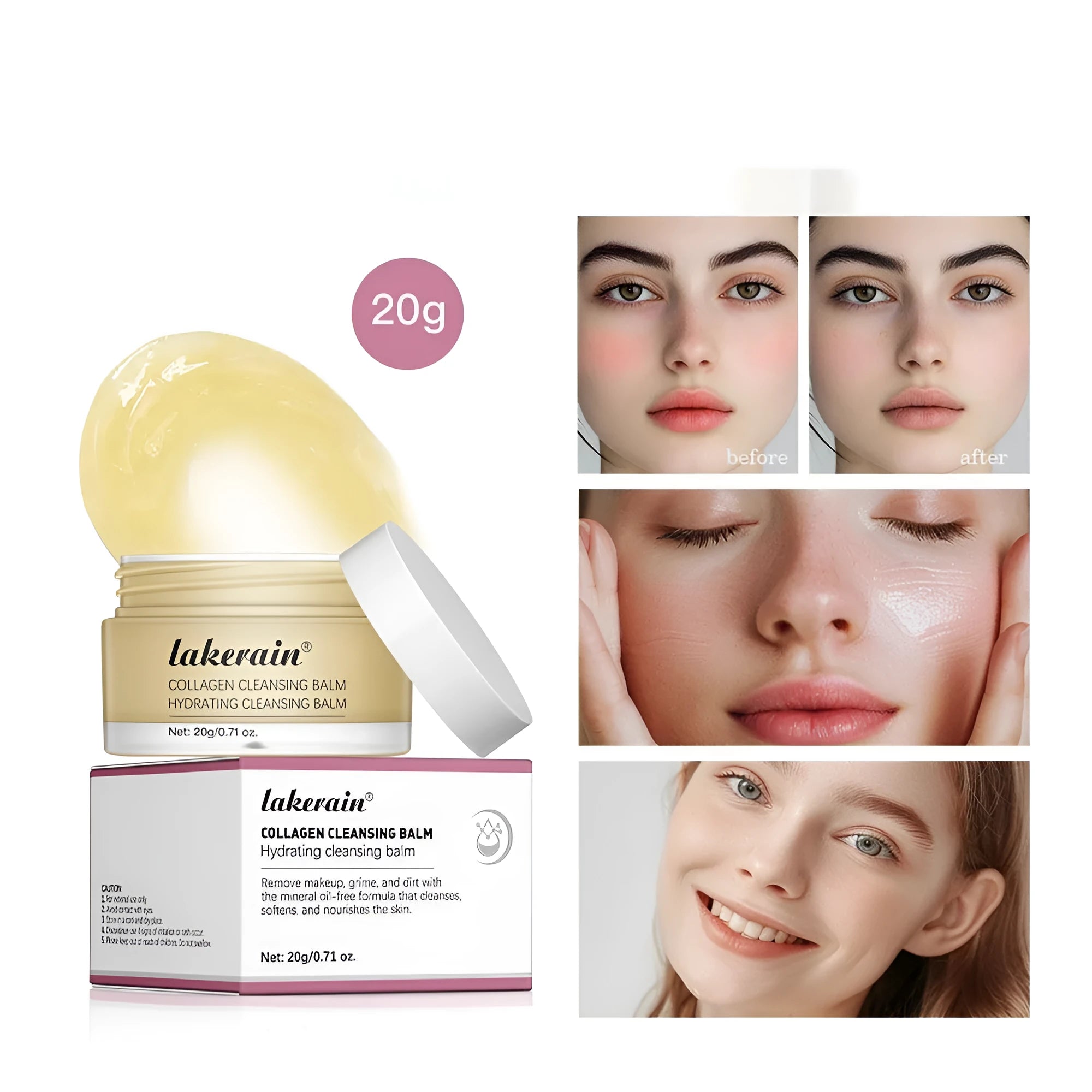 20g tube of rose fragrance makeup remover cleansing cream for face, lips, and eyes.