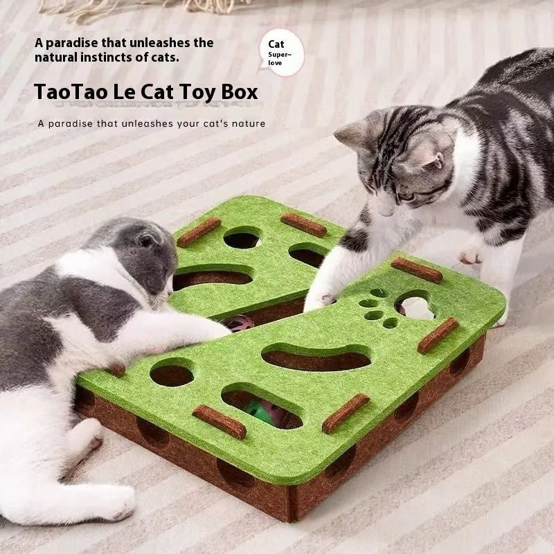 Felt cat toy box measuring 30x30x7.5cm with hole design for scratching