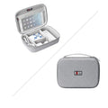 Black and grey EVA digital storage bag for headphones and cables, showing hand bag shape.
