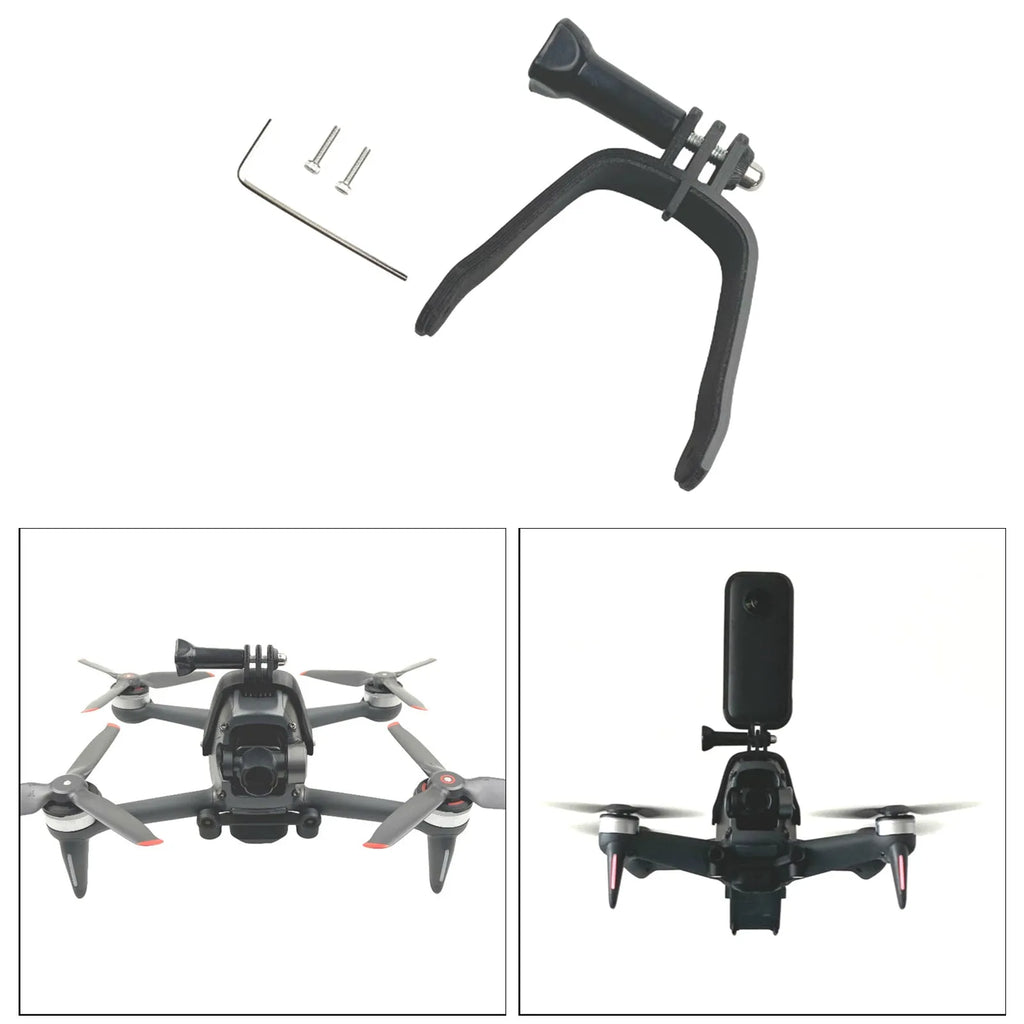 White 3D-printed FPV drone top mounting bracket for GoPro action cameras