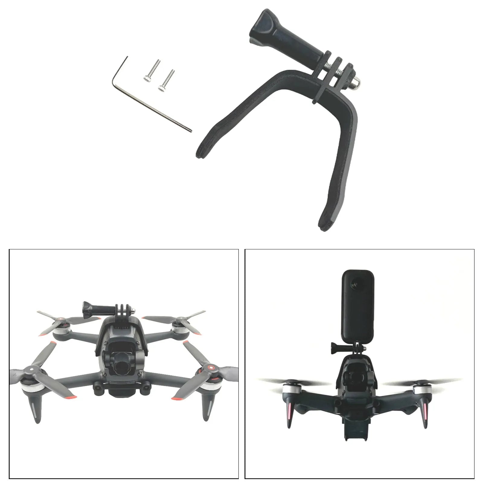 White 3D-printed FPV drone top mounting bracket for GoPro action cameras