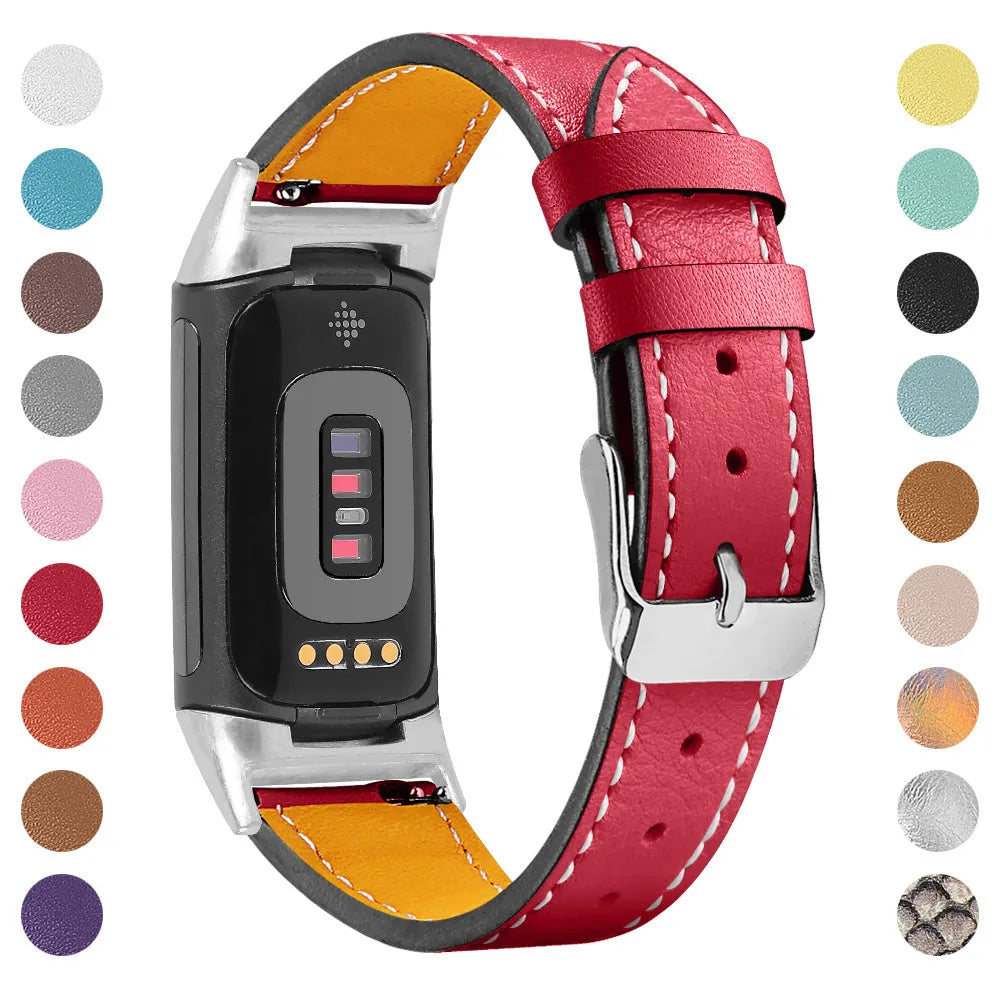Genuine leather replacement watch strap for Fitbit Charge 5 and Charge 6 in multiple colour options