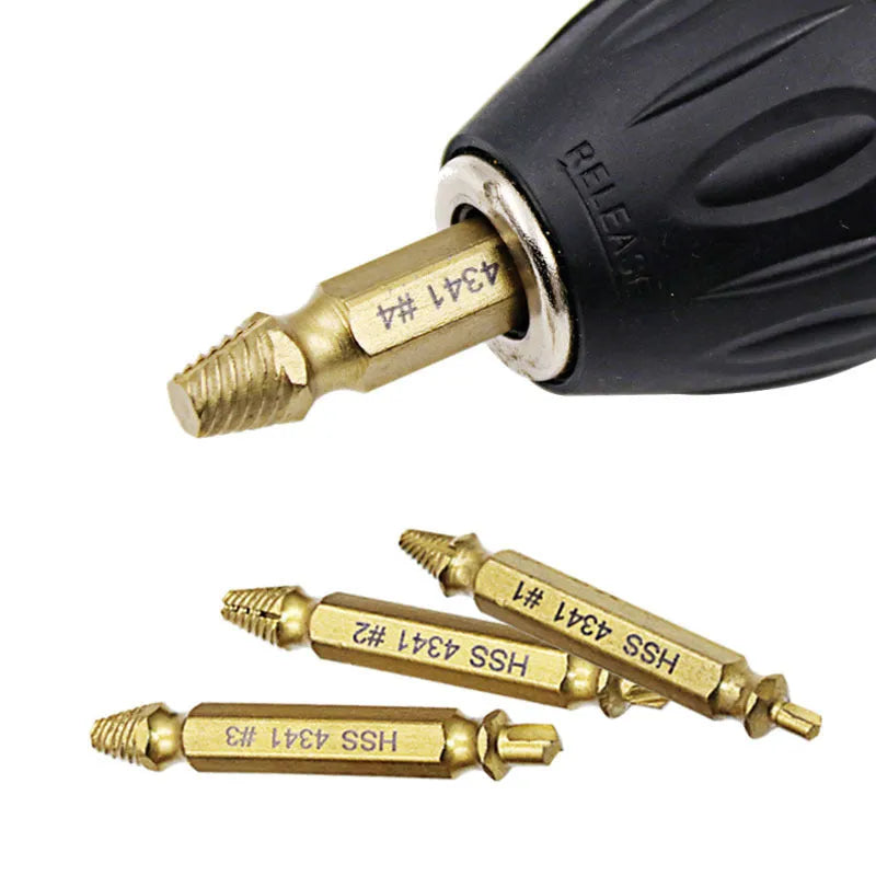 4341 high-speed steel screw extractor set with 5 pieces in 3 sizes for damaged screw removal
