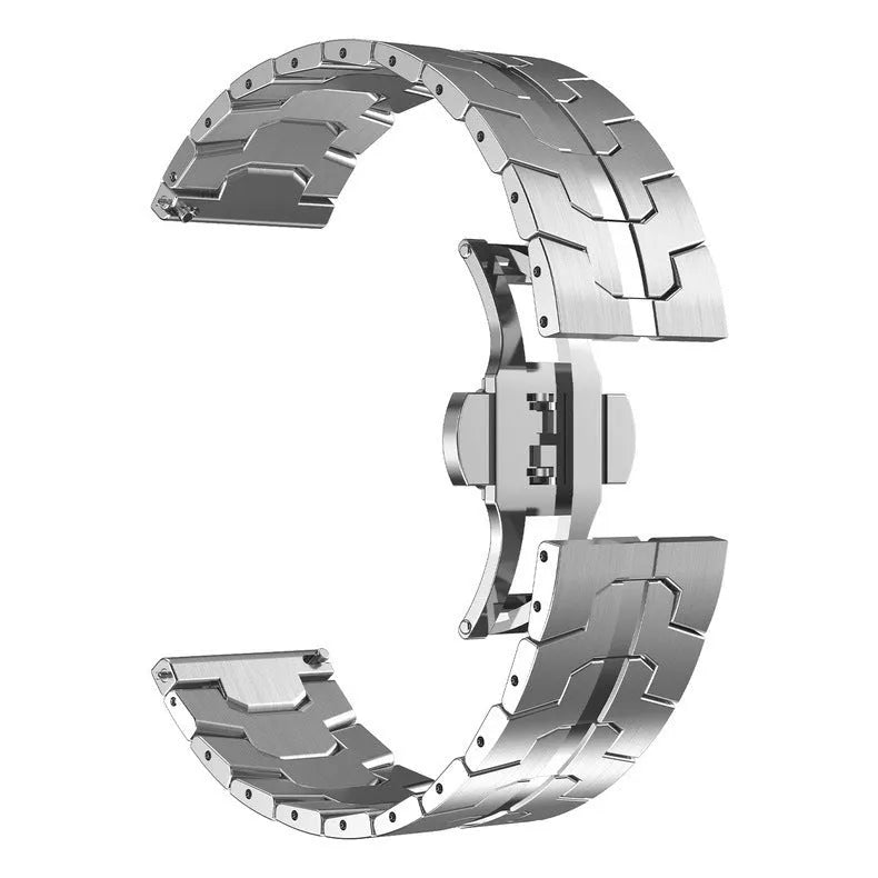 Stainless steel metal watch band for Samsung Galaxy Watch showing colour options on a watch case
