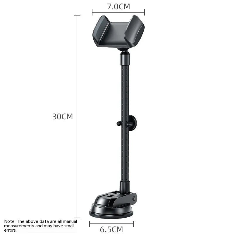 Black universal car mobile phone bracket with rotating metal arm and double supercharged design