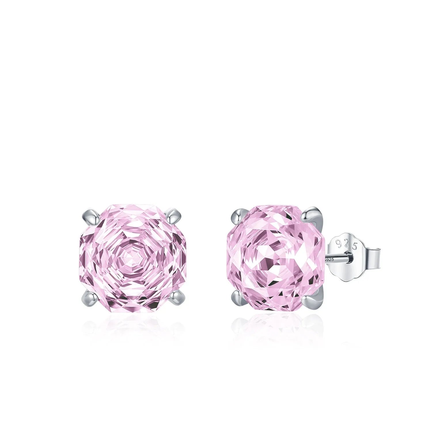 S925 sterling silver rose stud earrings for women in 6mm and 8mm pink options