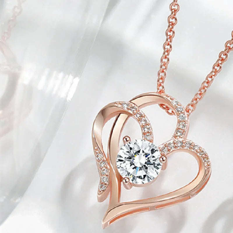 Women's heart-shaped necklace in 925 silver with rose gold, white gold, and yellow gold colour options