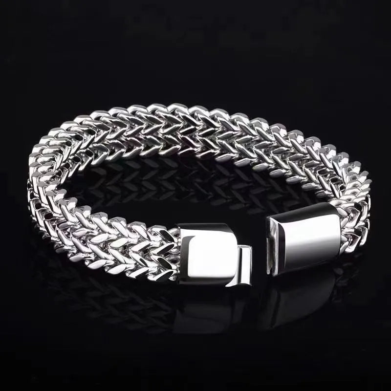 Silver titanium steel geometric bracelet showing 4x8mm and 5x10mm style variants