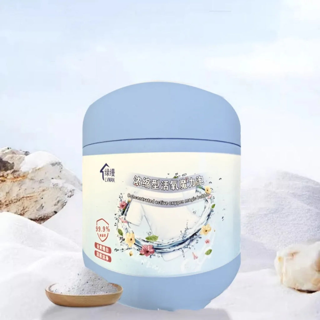 Bottle of Strong Decontamination Salt Fizzer Active Oxygen Bleaching Powder, 400g net content, for laundry stain removal.