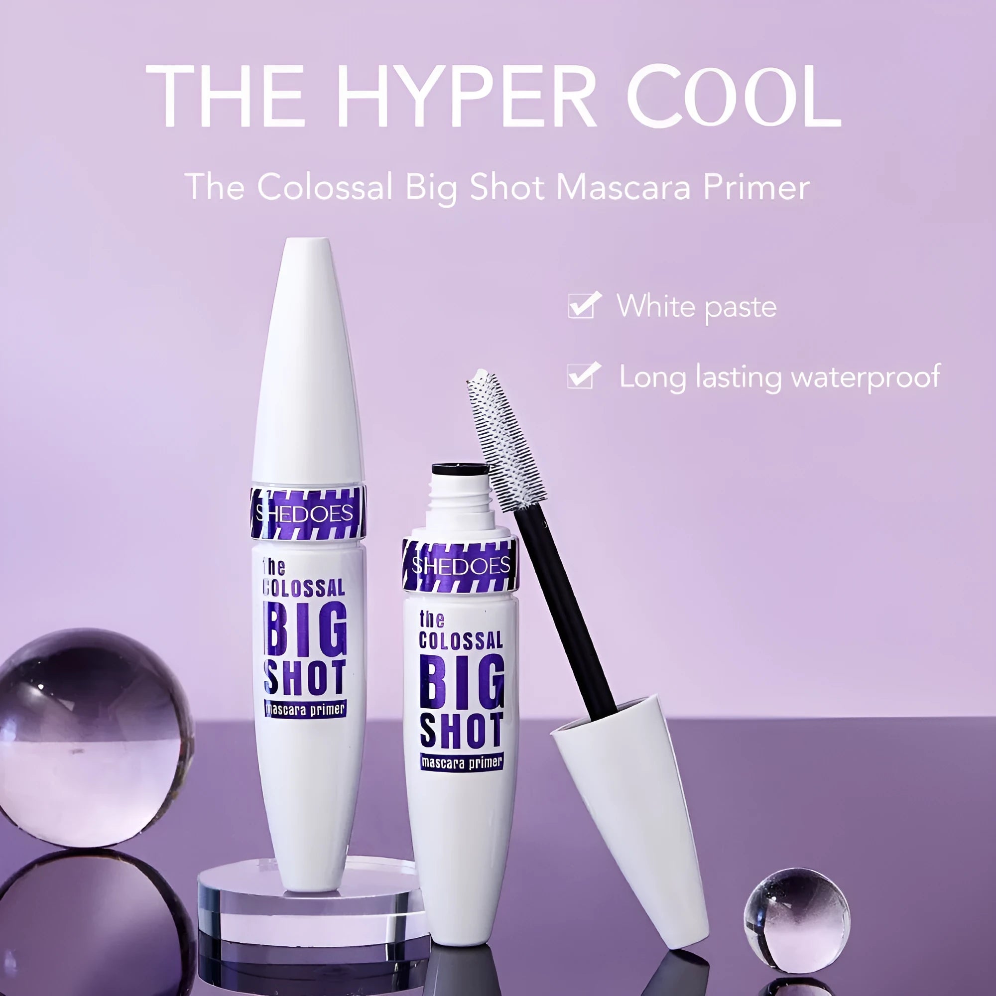 White waterproof mascara in 10ml tube with quick-drying sweat-proof formula