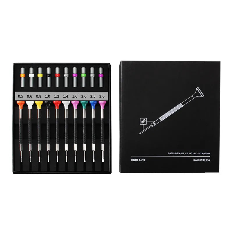Watch repair tools precision screwdriver set with 10 pieces and 20 spare drill bits