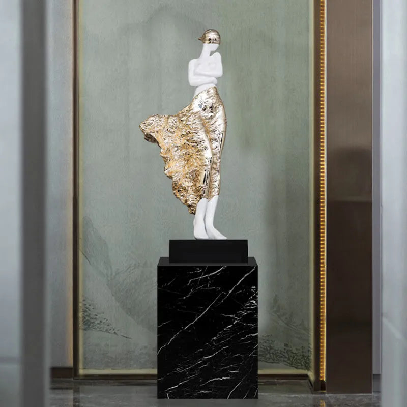 Modern minimalist resin sculpture ornament with metallic finish standing 48cm tall
