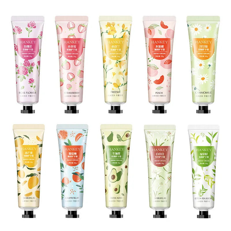 30g tube of fruit-scented hand cream for dry skin moisturising, available in 11 fragrance options.