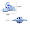 Blue boomerang shaped dog toy with molar texture for medium to large breed puppies