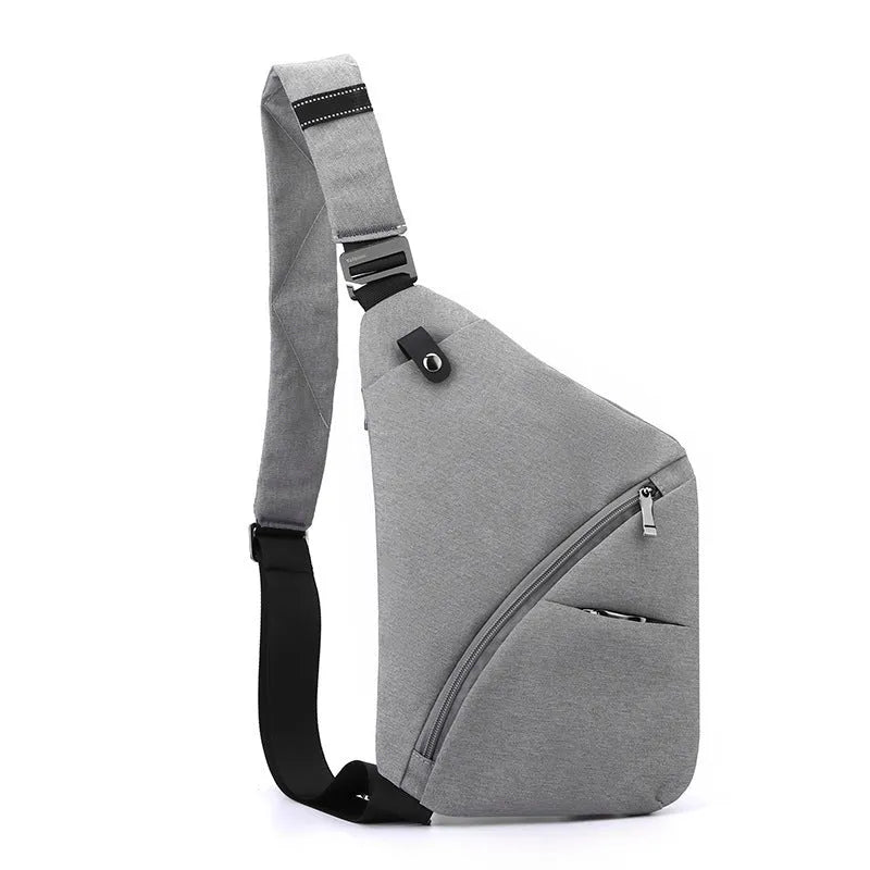 Men's Oxford cloth shoulder chest bag in grey colour with adjustable strap and letter detailing