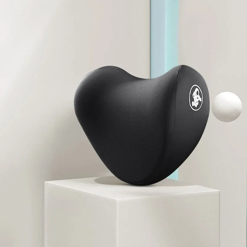 Memory foam car pillow set heart shape cotton cover black colour headrest and lumbar support pillow