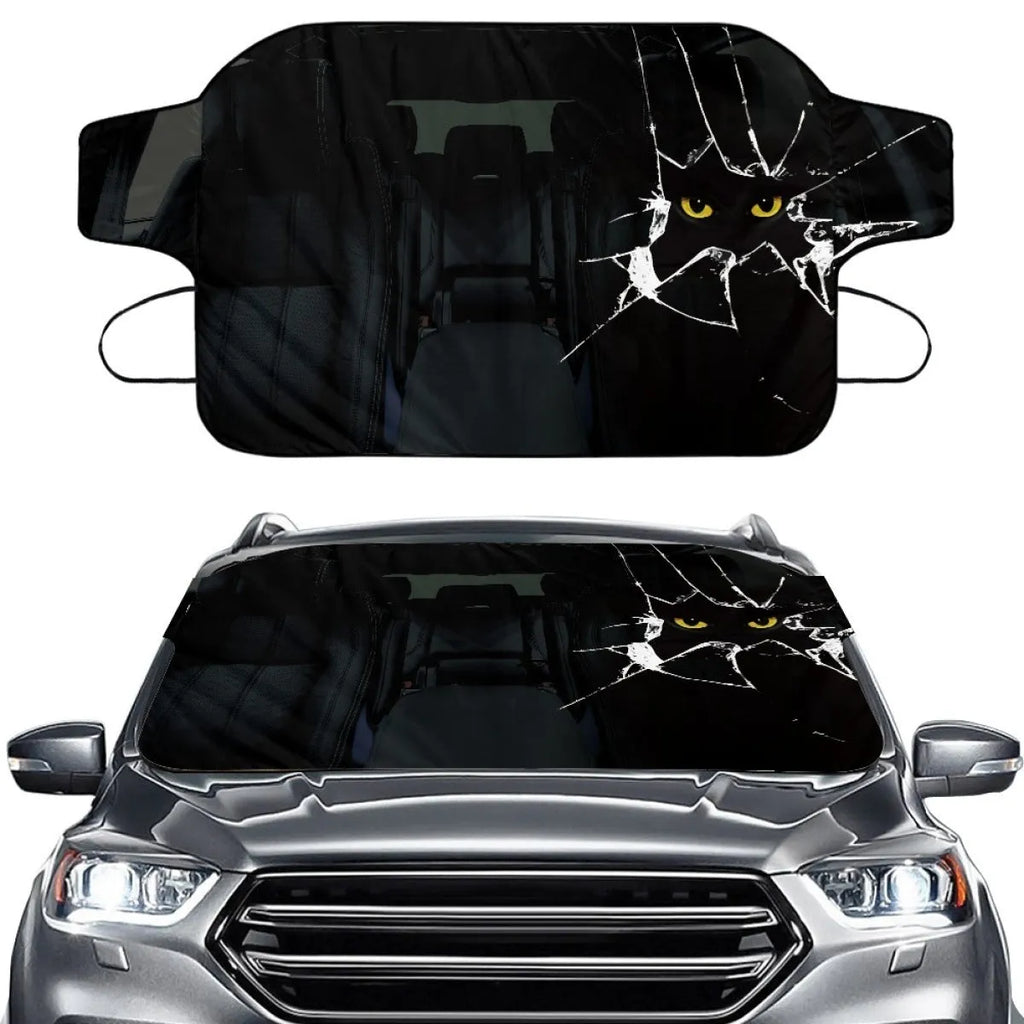 Aluminium film foam polyester fabric car front sunshade protector with lanyard ties