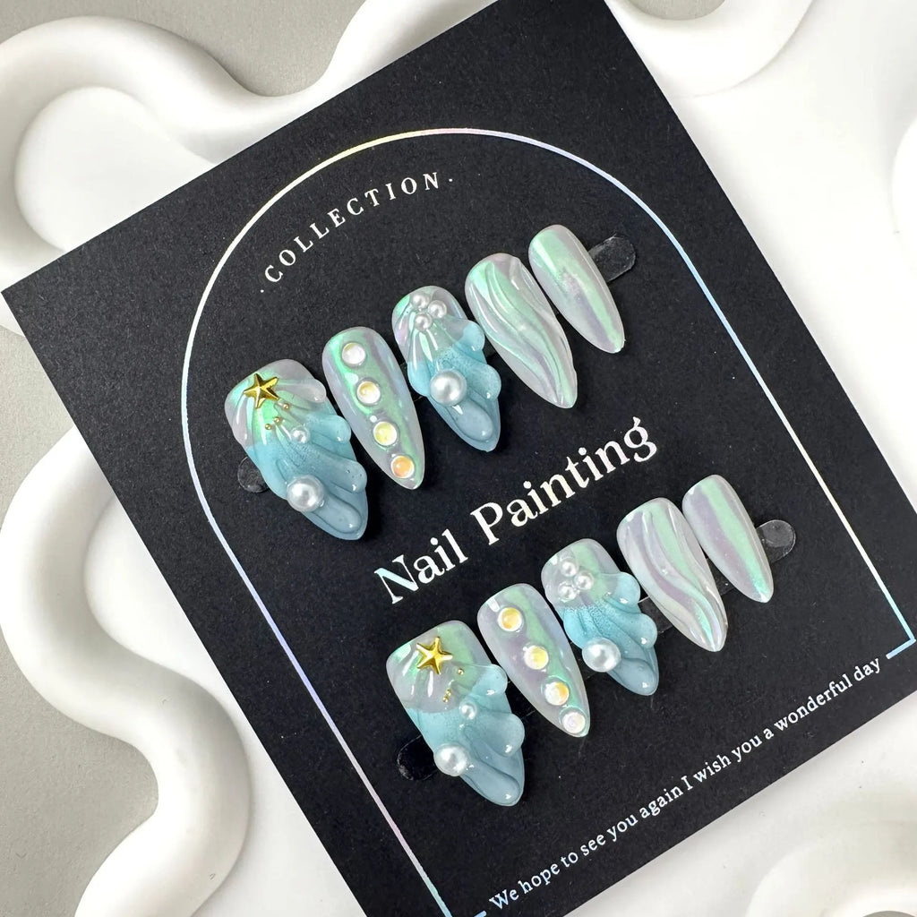 HAILANG blue plastic artificial nail tips set with XS, S, M, L sizing options