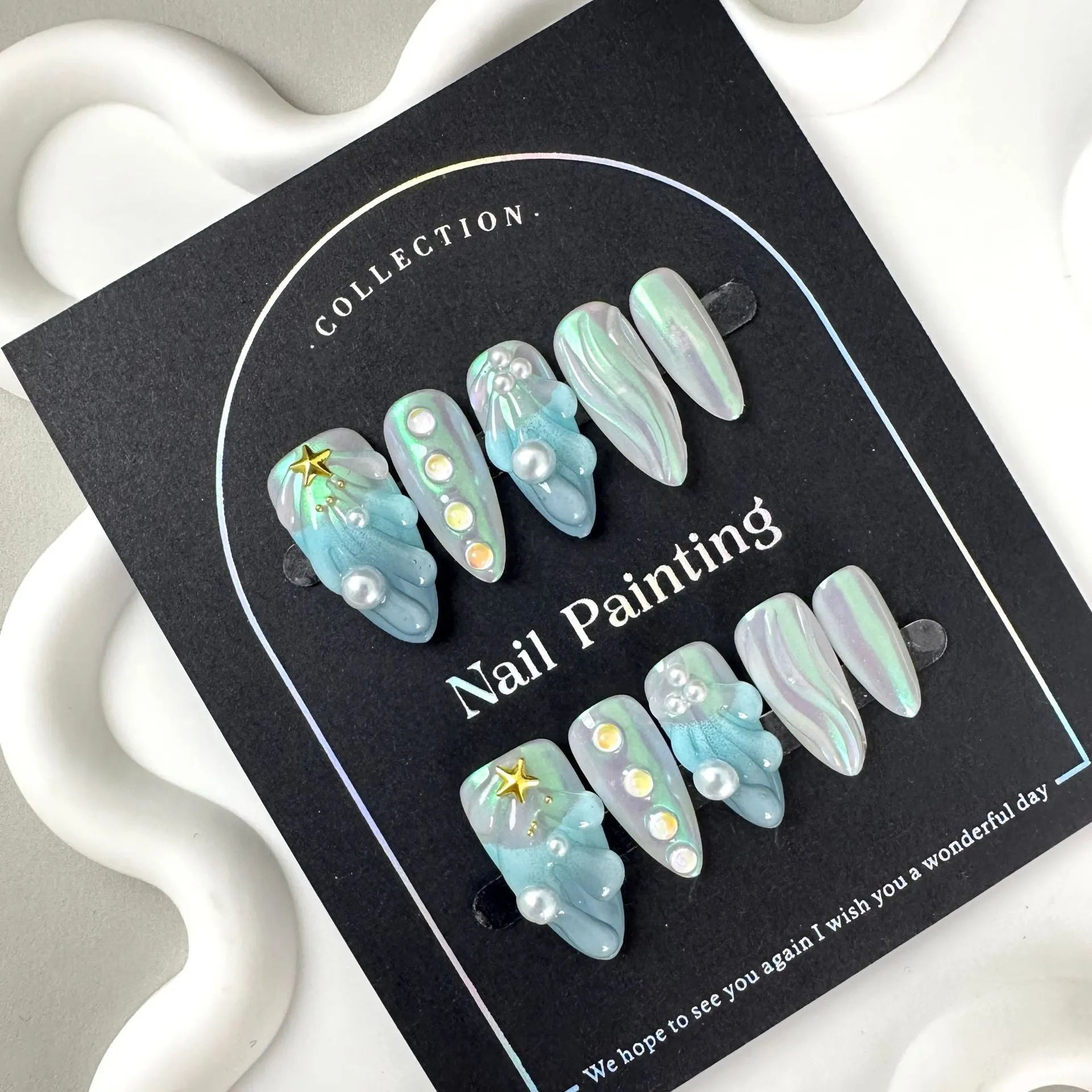 HAILANG blue plastic artificial nail tips set with XS, S, M, L sizing options