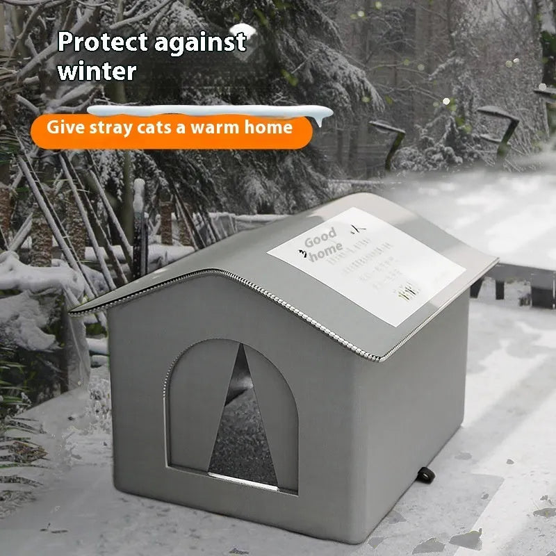 Winter waterproof stray cat nest tent in blue with optional fixed bracket, outdoor use, cloth material.