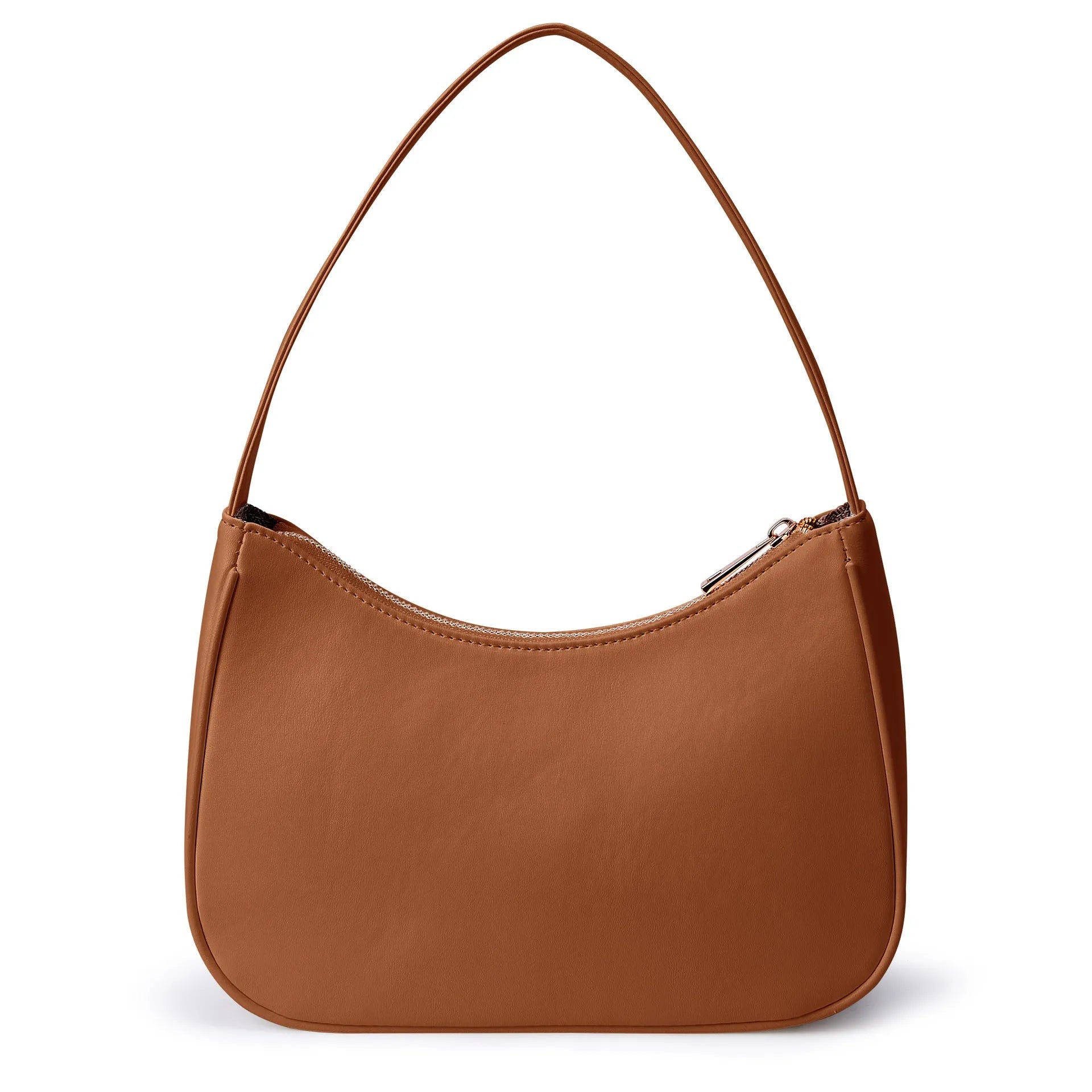 Simple retro waterproof PU leather shoulder bag in apricot colour with adjustable strap.