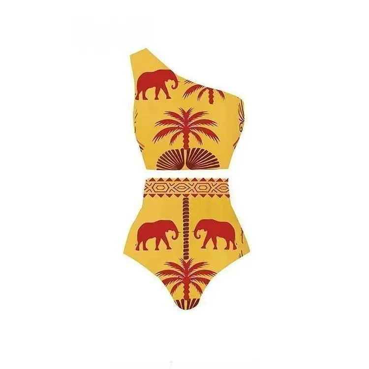 Women's black one-piece swimsuit made from polyester fabric, shown in size M.