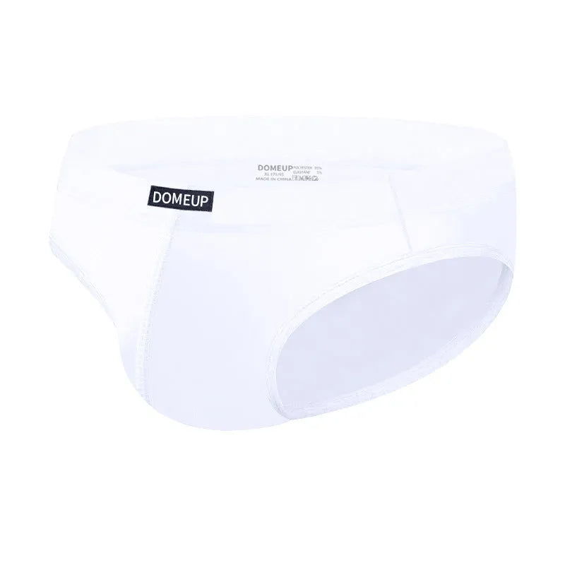 Men's solid colour seamless low waist briefs in white, shown flat.