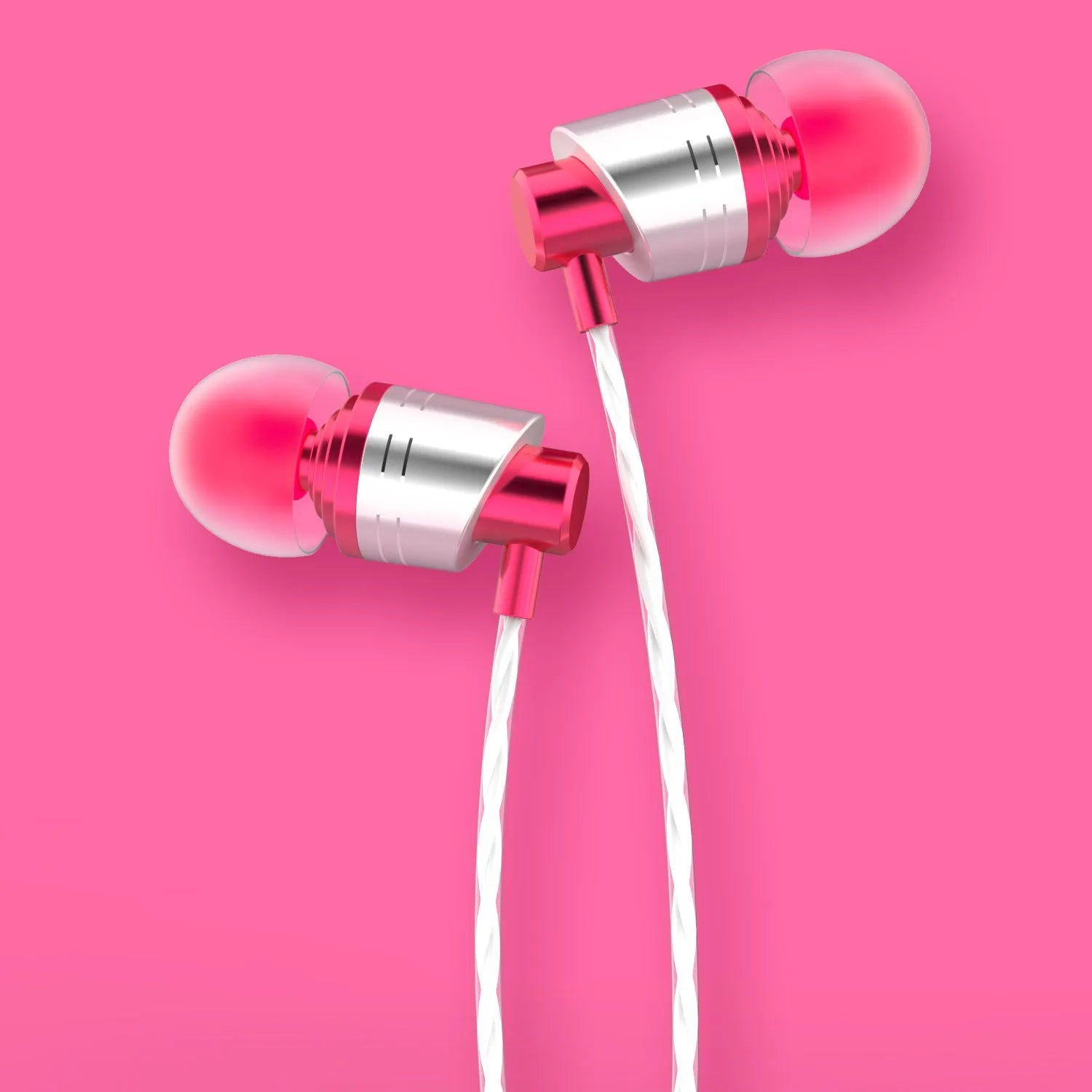 Wired headphones with microphone, 1.2m black cable, 3.5mm plug, and silicone earplugs