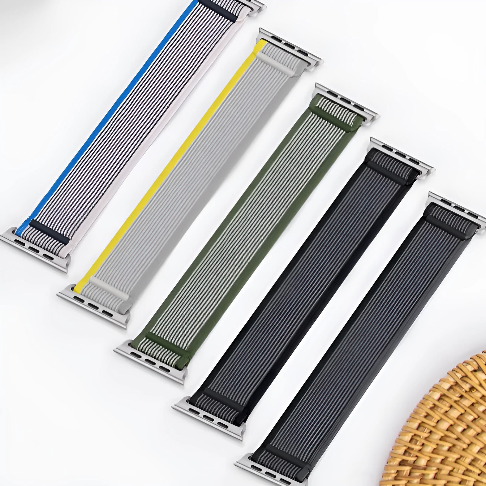 Nylon Apple Watch replacement strap with integrated ring loop in multiple colour options