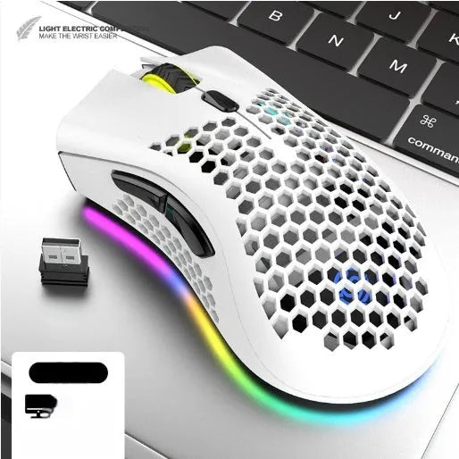 BM600 hollow out wireless mouse with luminous charging in black, cyan and white colours